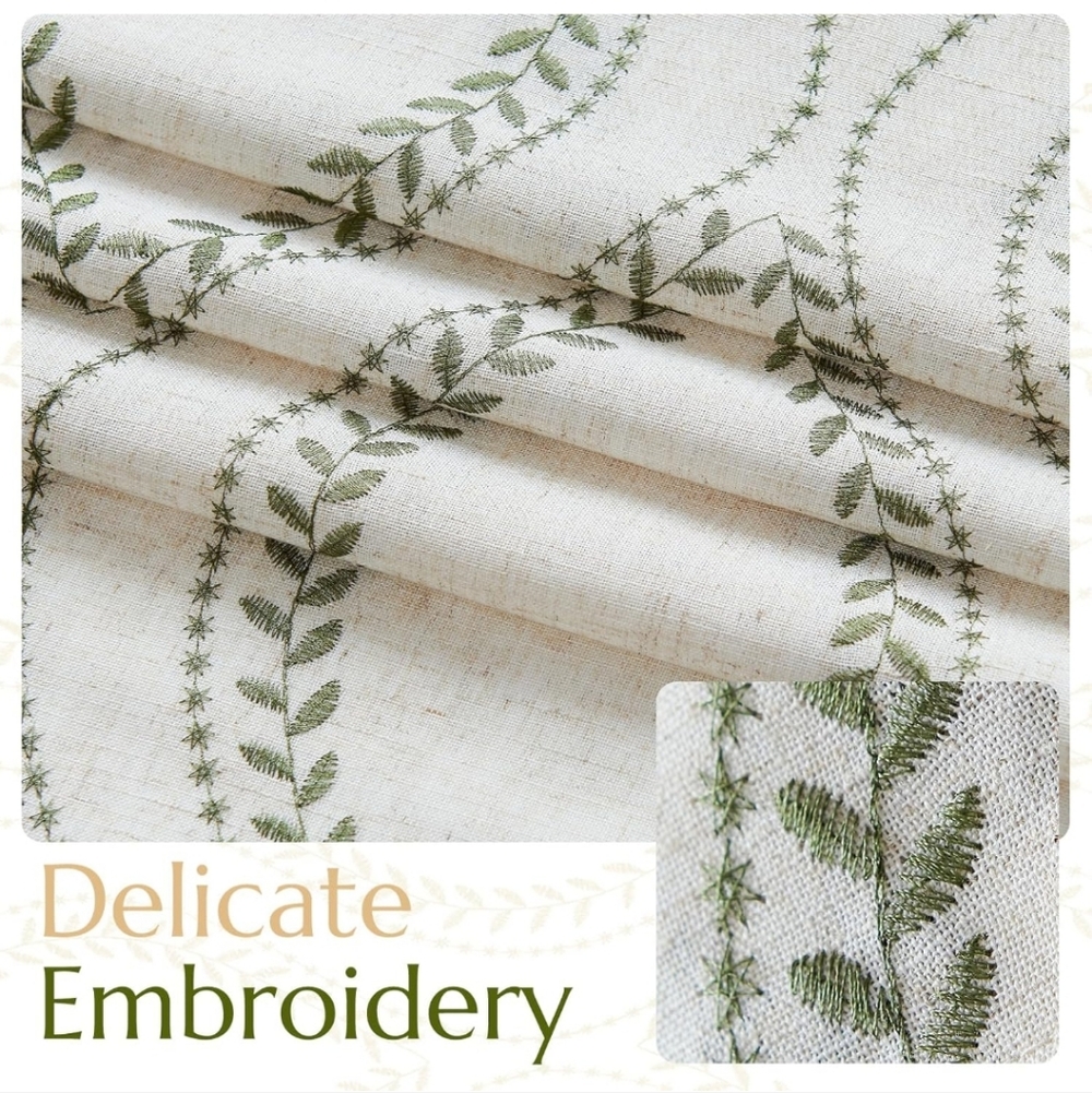 jinchan Boho Linen Blend Curtains Beige Farmhouse Curtains 40x84 InLong Green